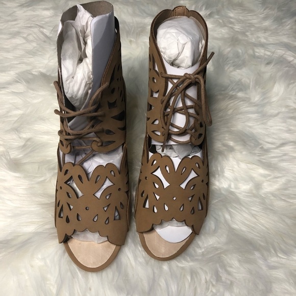 Lace-Up Nude Jupiter Microsuede Open Toe High Heels - Picture 4 of 8